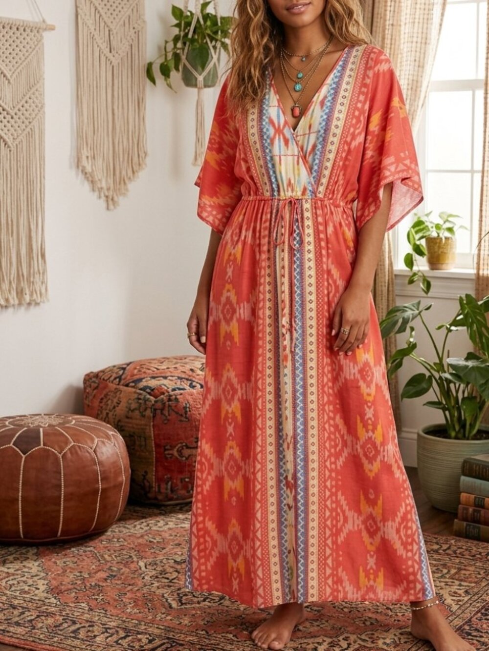 ELAN Santa Fe Pink kimono cover-up in coral